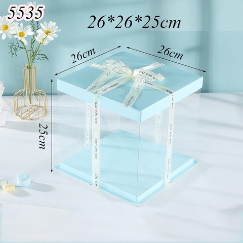 Hộp Meka Trong 3 Chi Tiết Có Nắp Xanh Dương 26*26*25cm