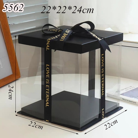 Hộp Meka Trong 3 Chi Tiết Có Nắp Đen 22*22*24cm
