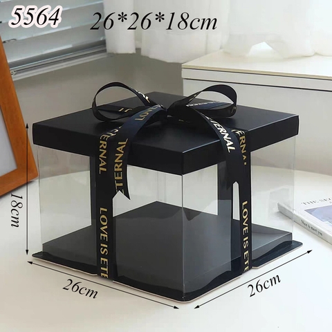 Hộp Meka Trong 3 Chi Tiết Có Nắp Đen 26*26*18cm