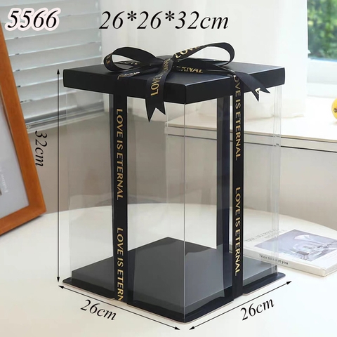 Hộp Meka Trong 3 Chi Tiết Có Nắp Đen 26*26*32cm