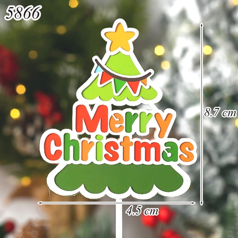 SCG-Set 10 thẻ cắm 2 lớp noel chữ mery christmas cây thông