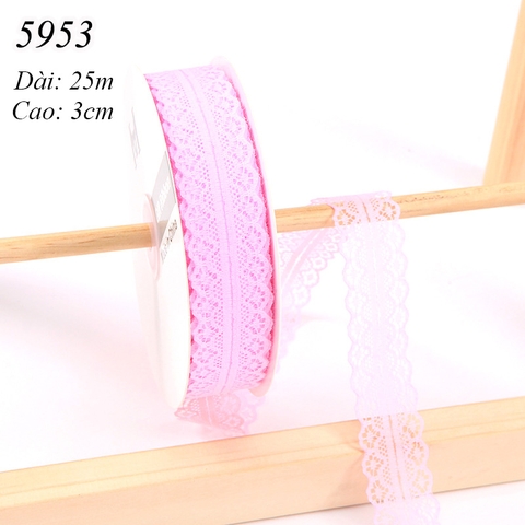 Cuộn 25m Ruy băng Ren hồng khổ 3cm