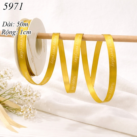 Cuộn 50m Ruy băng HAPPY EVERYDAY vàng đất khổ 1cm