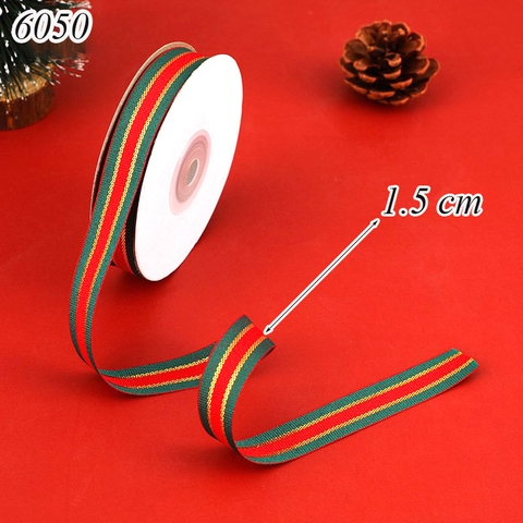 Cuộn 17m Ruy băng Noel họa tiết xanh đỏ khổ 1.5cm TQ