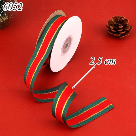 Cuộn 17m Ruy băng Noel họa tiết xanh đỏ khổ 2.5cm TQ