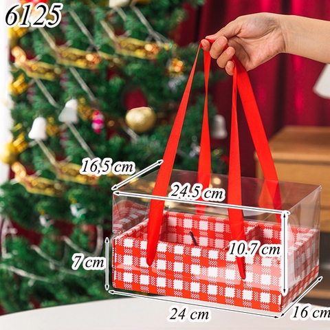 Hộp caro đỏ quai xách + quả cầu nhựa TQ.