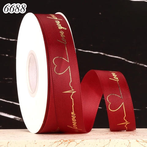 Cuộn 50m ruybang i love you trái tim Đỏ Đô khổ 2.5cm