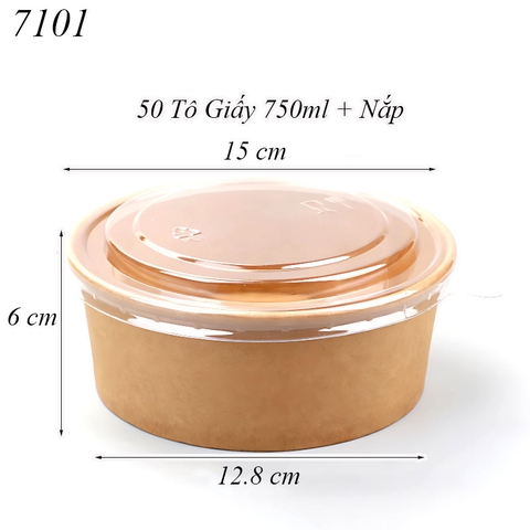 50 tô giấy Kraft 750ml + nắp nhựa