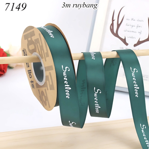 Lẻ 3m Ruybang sweet love xanh lá khổ 2.5cm