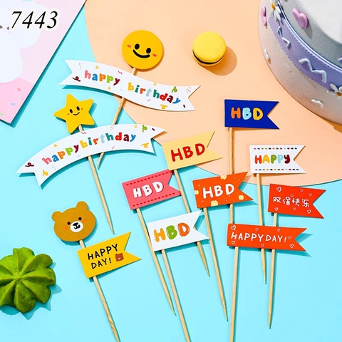 SCG-Set cắm cờ HBD,gấu,mặt cười TQ