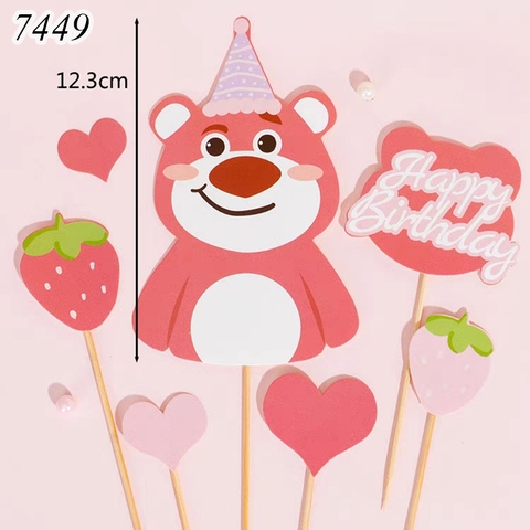 SCG-Set cắm gấu dâu đội mũ trái tim TQ