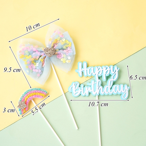 SCG-Set cắm nơ HPBD cầu vồng xanh dương TQ
