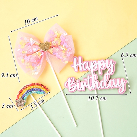 SCG-Set cắm nơ HPBD cầu vồng hồng TQ