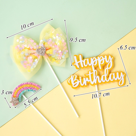 SCG-Set cắm nơ HPBD cầu vồng vàng TQ