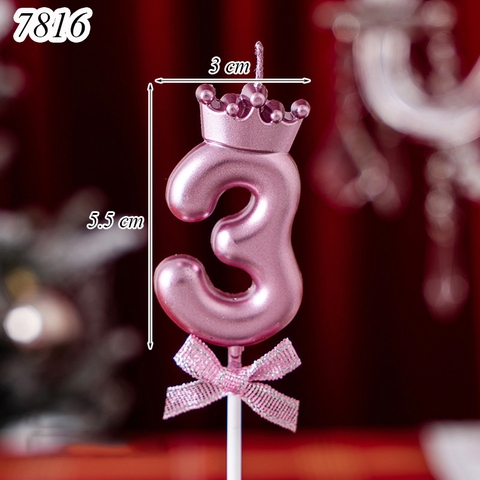 Nến số 3 vương miện hồng