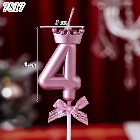 Nến số 4 vương miện hồng