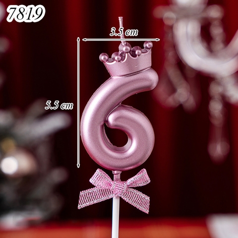 Nến số 6 vương miện hồng