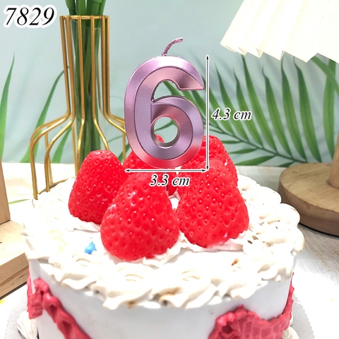 Nến số nhũ hồng 3D số 6