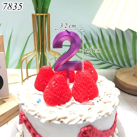 Nến số nhũ tím sen 3D số 2