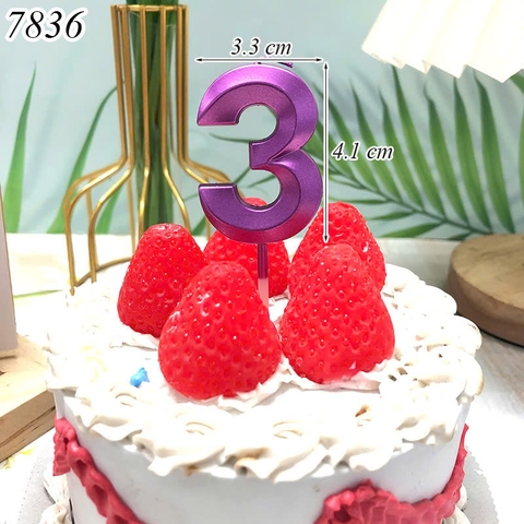 Nến số nhũ tím sen 3D số 3