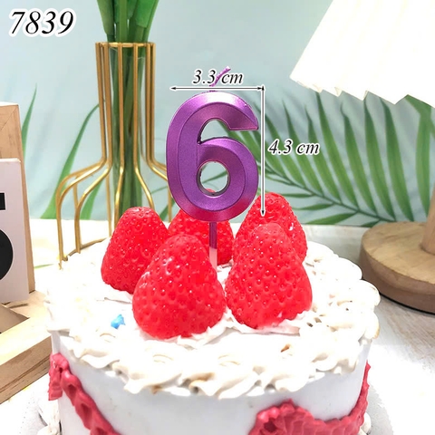 Nến số nhũ tím sen 3D số 6