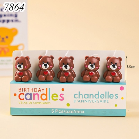 Vỉ 5 Nến Gấu Nâu Trái Tim Đỏ TQ