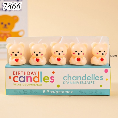 Vỉ 5 Nến Gấu Vàng Trái Tim Đỏ 1 TQ