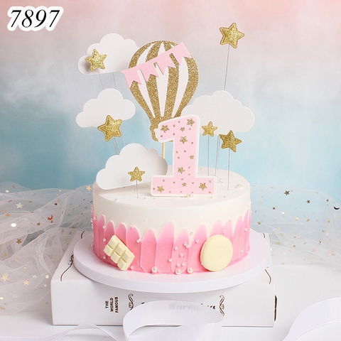 SCG-Set Cắm Khinh Khí Cầu Nhũ Số 1 Hồng TQ