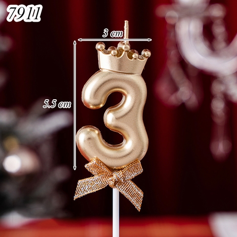 Nến số 3 vương miện vàng đồng