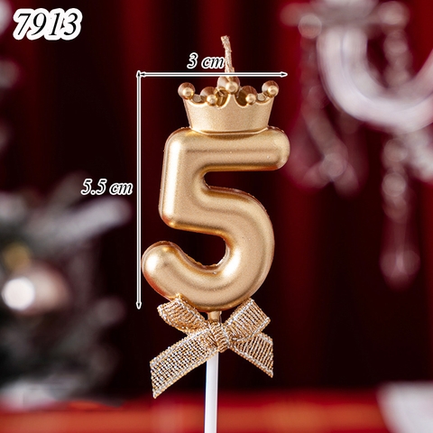 Nến số 5 vương miện vàng đồng