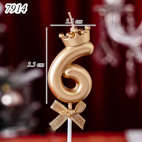 Nến số 6 vương miện vàng đồng