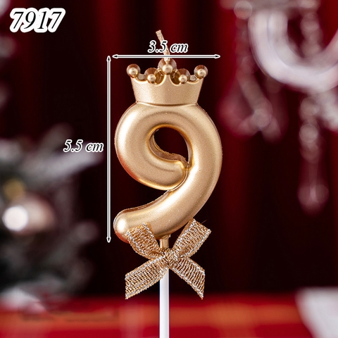 Nến số 9 vương miện vàng đồng