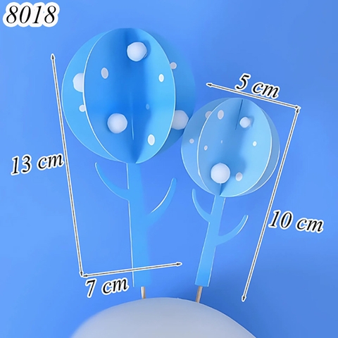 SCG-Set cắm cây xanh dương lá tròn 3 chiều TQ (que cắm rời)