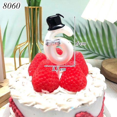 Nến số 6 Trắng mũ đen TQ