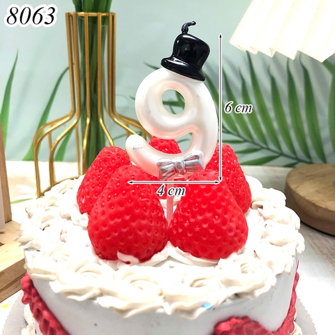 Nến số 9 Trắng mũ đen TQ