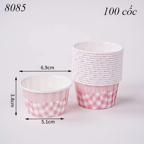 100 Cốc giấy caro màu hồng