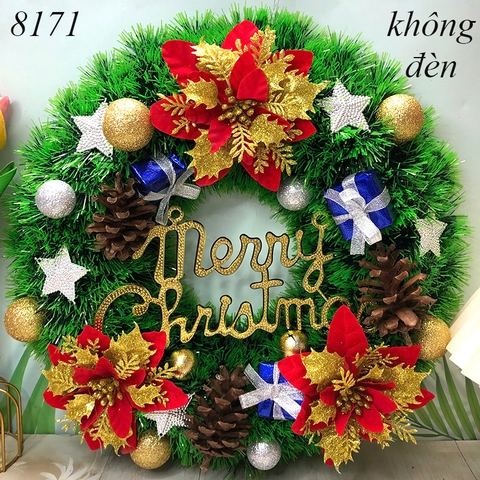 Vòng nguyệt quế noel Xanh 3 hoa hộp quà (không đèn) TP