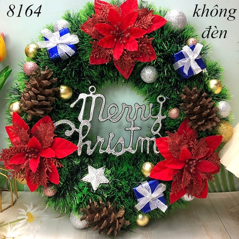Vòng nguyệt quế noel Xanh 3 hoa toàn đỏ (không đèn) TP