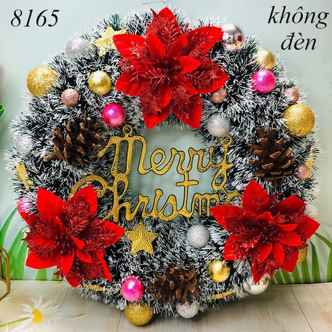 Vòng nguyệt quế noel Trắng 3 hoa toàn đỏ (không đèn) TP