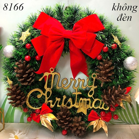 Vòng nguyệt quế noel Xanh nơ đỏ to 3 nơ nhỏ (không đèn) TP