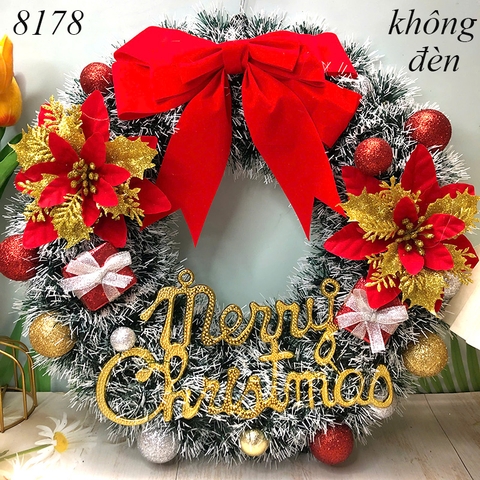 Vòng nguyệt quế noel Trắng nơ (không đèn) TP
