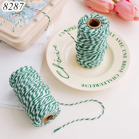 Cuộn dây len sợi bông xanh trắng dài 100m TQ