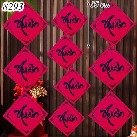 Tết-Chữ giấy nhung đỏ in kim tuyến vuông 25cm - Xuân TP