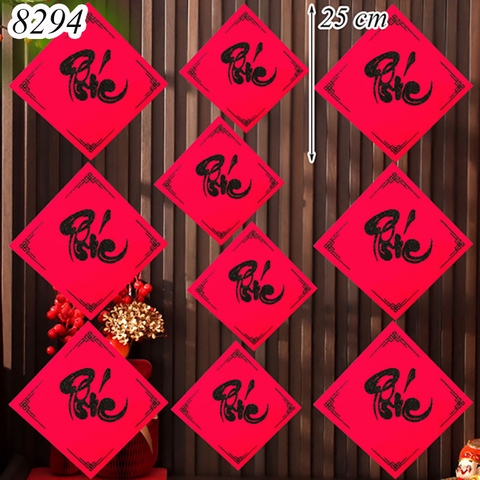 Tết-Chữ giấy nhung đỏ in kim tuyến vuông 18cm - Phúc TP