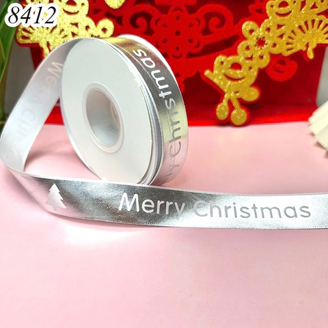 Cuộn 22m Ruybang in nhũ Merry Chirstmas Bạc 2.5cm
