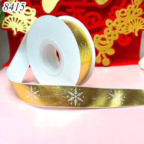 Cuộn 22m Ruybang in nhũ Bông Tuyết Vàng 2.5cm