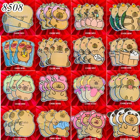Set 10 lì xì tết hình Capybara ngẫu nhiên
