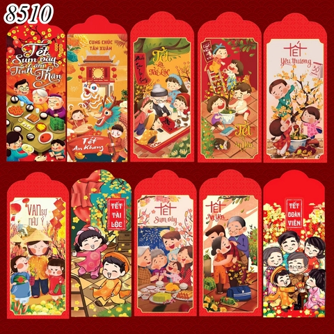 Set 10 lì xì tết truyền thống ngẫu nhiên