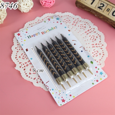 Vỉ 6 nến đen in hoa tiết vàng