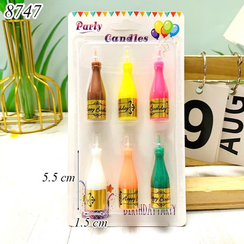 Vỉ 6 nến hình chai rượu nhiều màu